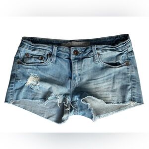 Refuge Distressed Denim Shorts Junior Size 5 Cutoff Raw Hem Mid Rise Blue Jean